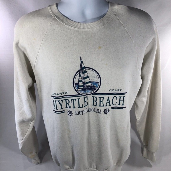 VTG Myrtle Beach South Carolina Sweatshirt Mens XL White Sailboat 90s Discolored - Picture 10 of 12